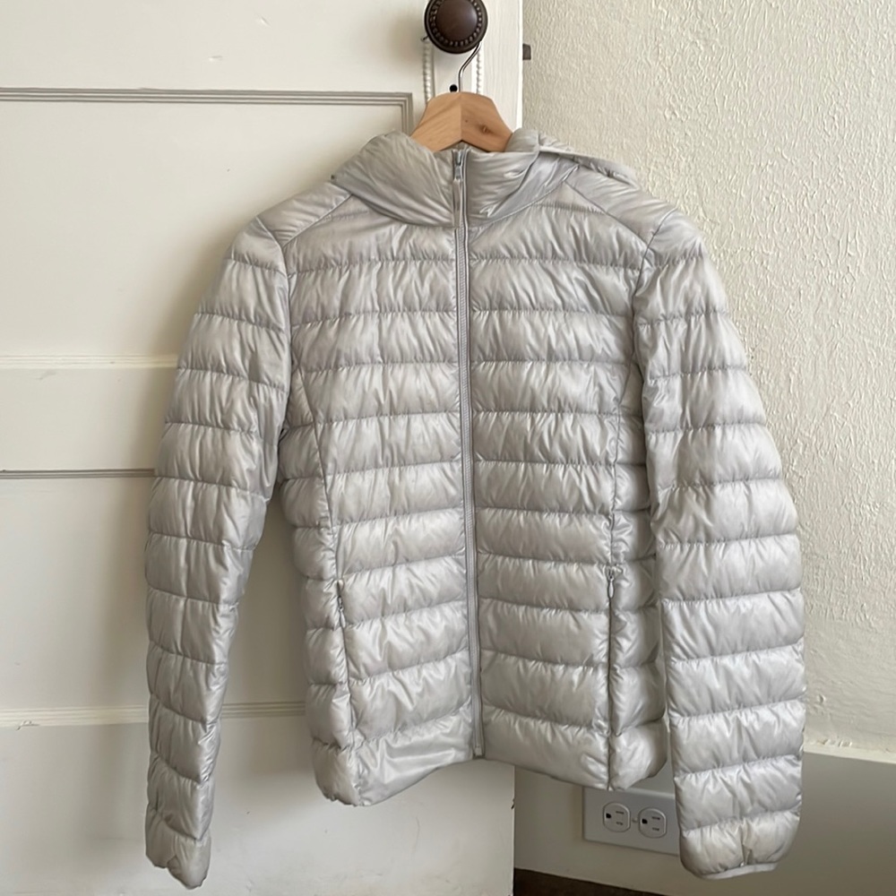 Silver Uniqlo puffer jacket, size XS